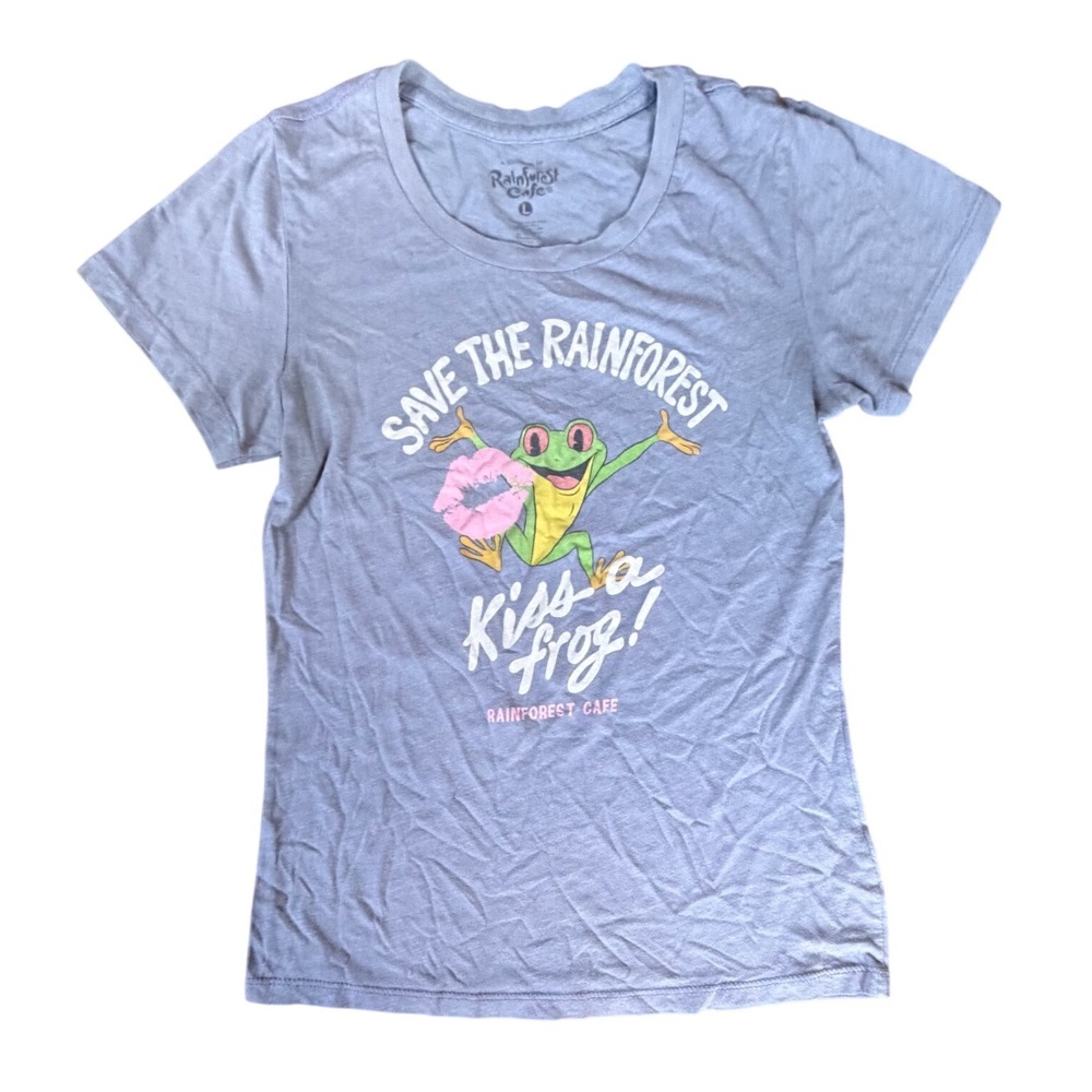 Rainforest Cafe Save the Rainforest Kiss a Frog Graphic Tee Gray Large